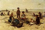 Johannes Evert Akkeringa Canvas Paintings - Children Playing On The Beach